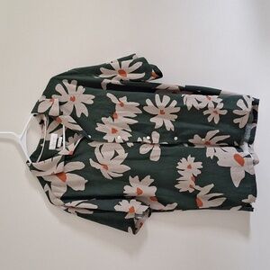 Green Flower Linen Button Up Shirt